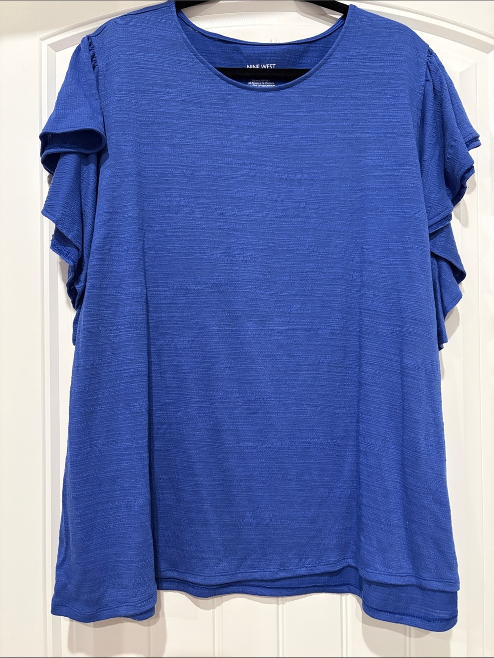 Nine West Cobalt Blue Ruffle Sleeve Short-Sleeve Top